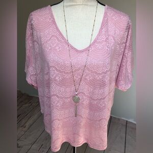 Maurices Pretty Pink Fairycore Lace Print Top Size Large